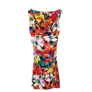 Lauren Ralph Lauren Multicolor Floral Draped Neckline Summer Dress Womans Size 6